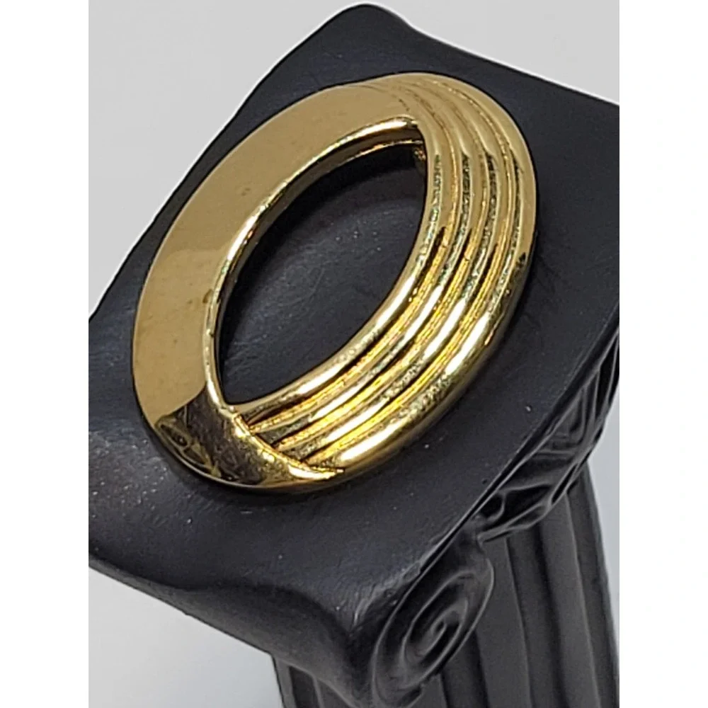Trifari Oval O Gold Plated Textured Statement Pendant Signed Vintage 1970s Charm